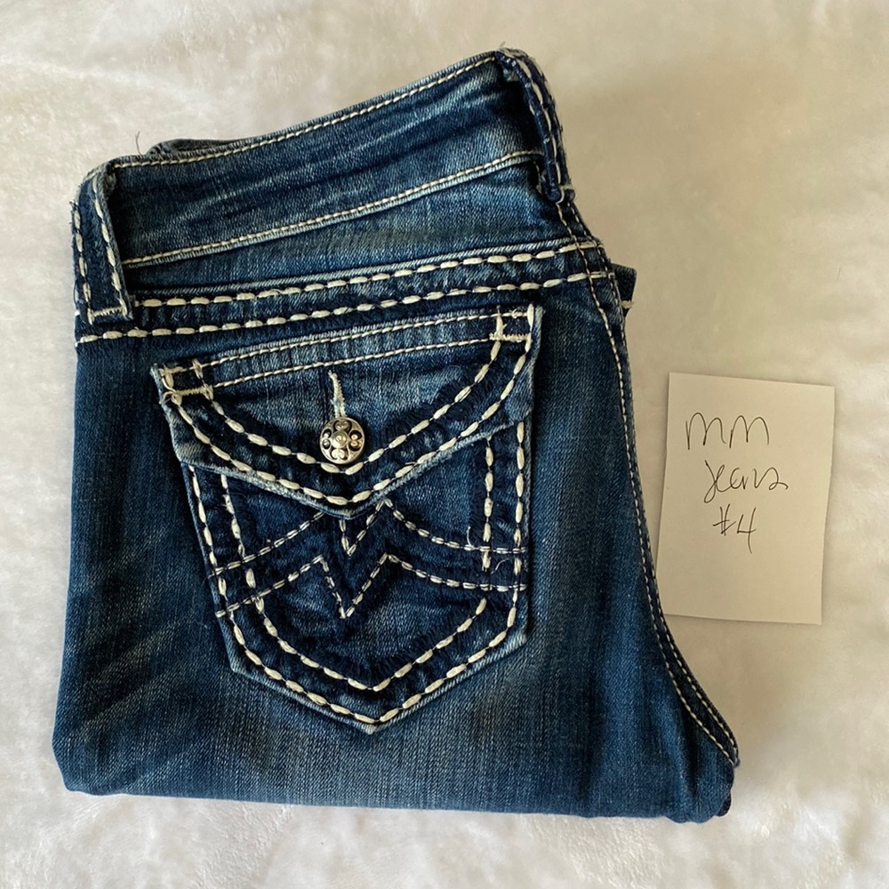 Miss Me Irene Boot Cut Jeans Sz 28 Stretch Flap‎ Pocket Wide Stitch Embroidered